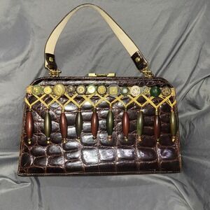 Vintage 1950s Macy Associates Brown Crocodile Skin Purse Handbag ~ France